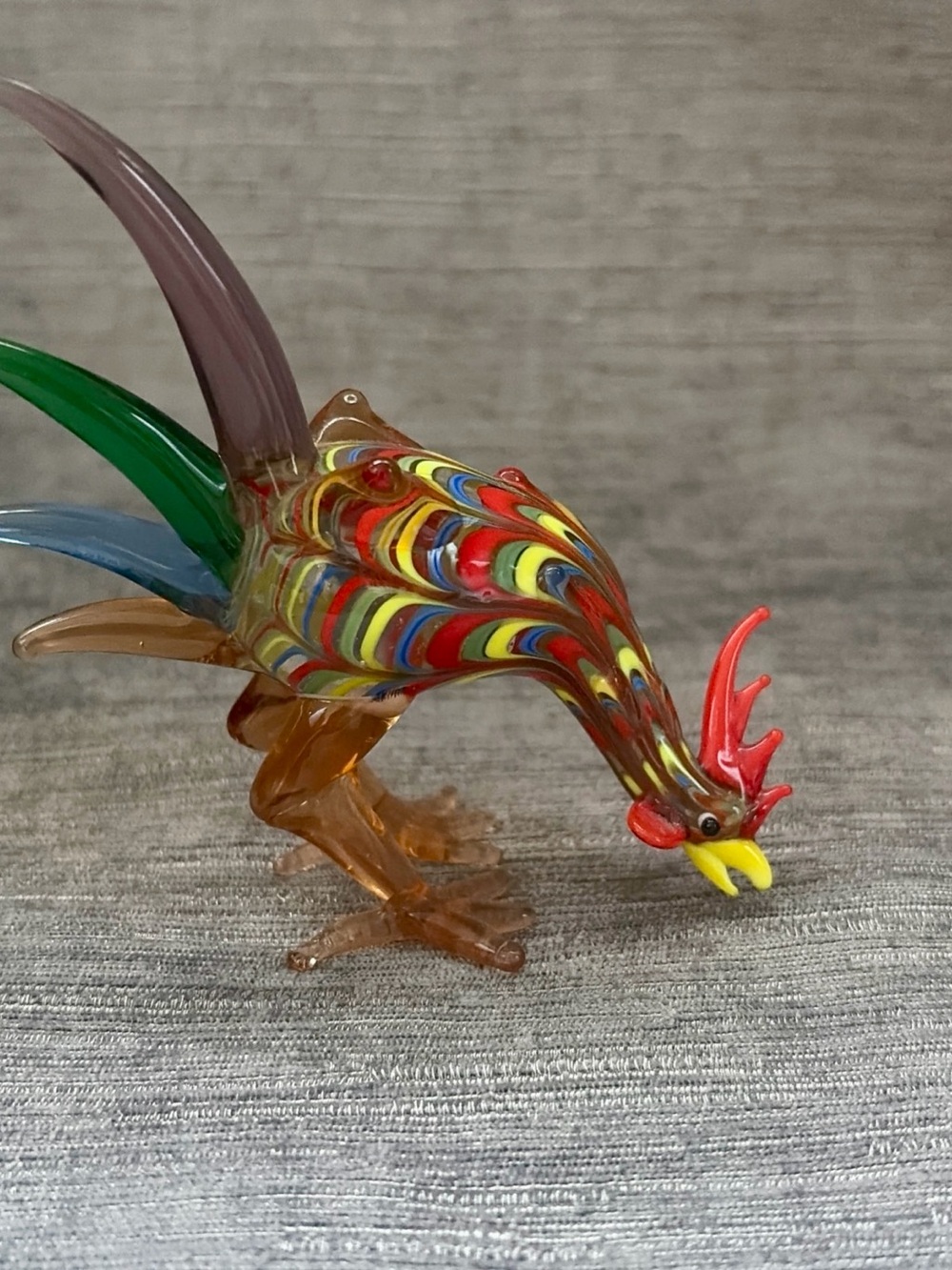 Fitz & Floyd Glass Menagerie Spike Tail Rooster Hand Blown Art Glass Figurine 4"